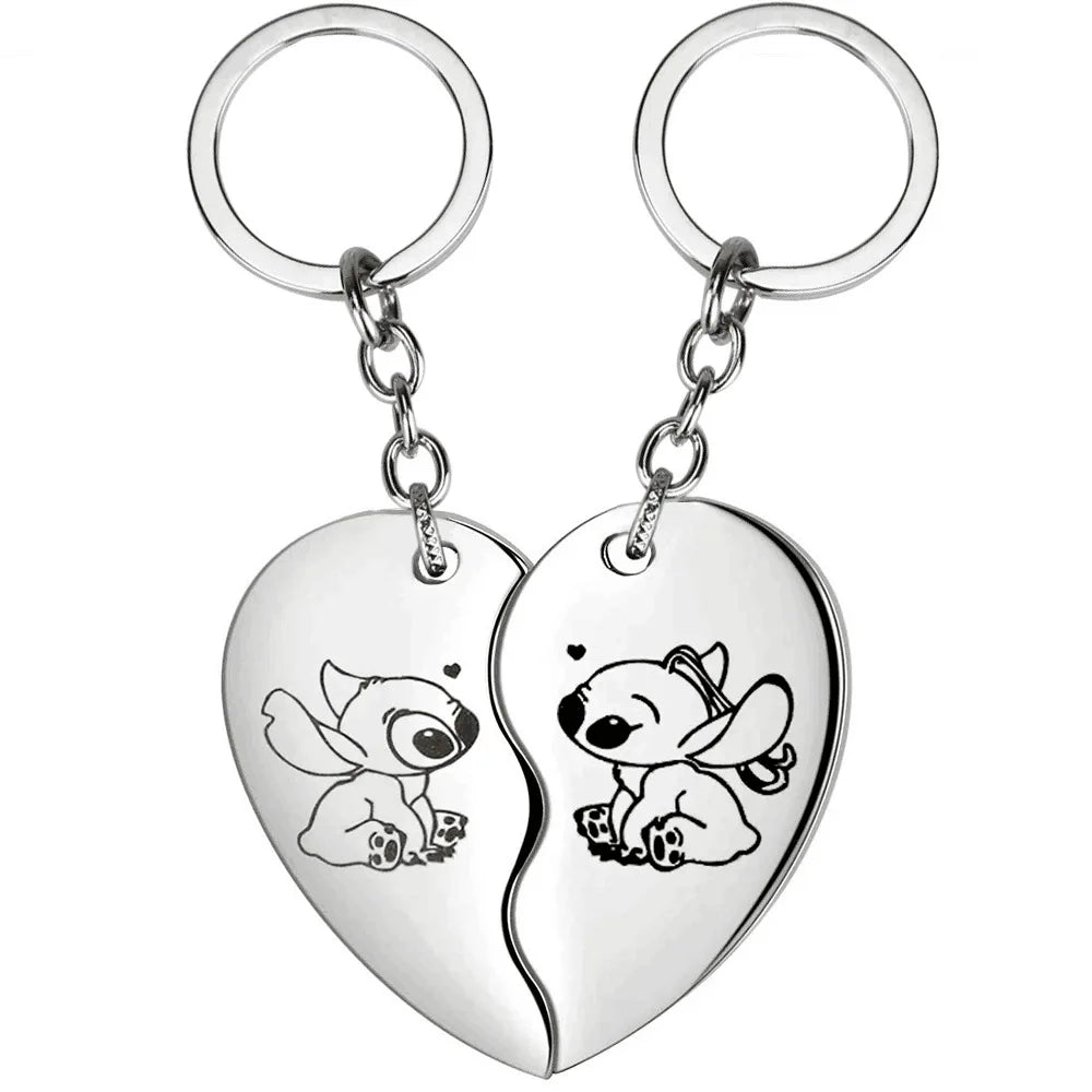 Best Friends Disney Lilo & Stitch Necklace Stainless Steel Stitching Cute Figure Stitch Heart Pendant Neck Chain Lovers Jewelry