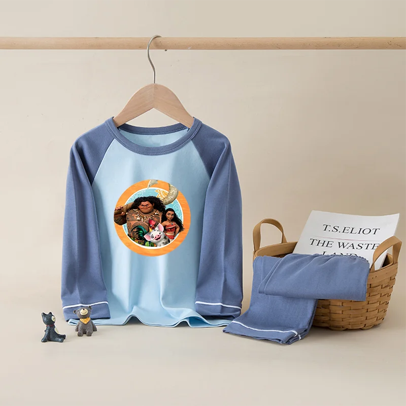 Moana 100% Cotton Kids Boys Girls Pajamas Sets Sleepwear Cartoon Long Sleeve T-Shirt Tops Pants Baby Autumn Clothes