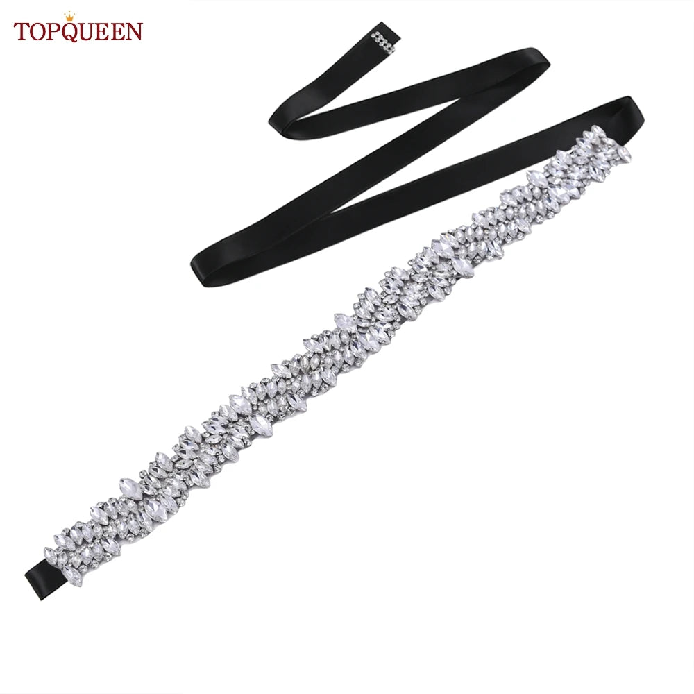 TOPQUEEN S81 Woman Bridal Wedding Decorative Belt for Party Evening Dress Accessories Female Fashion Belts Silver Rhinestones