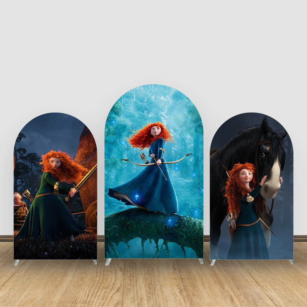 Disney Brave Legend Merida Theme Arch Background Cover Birthday Party Balloon Decoration for Arch Backdrop Stands-spandex Fabric