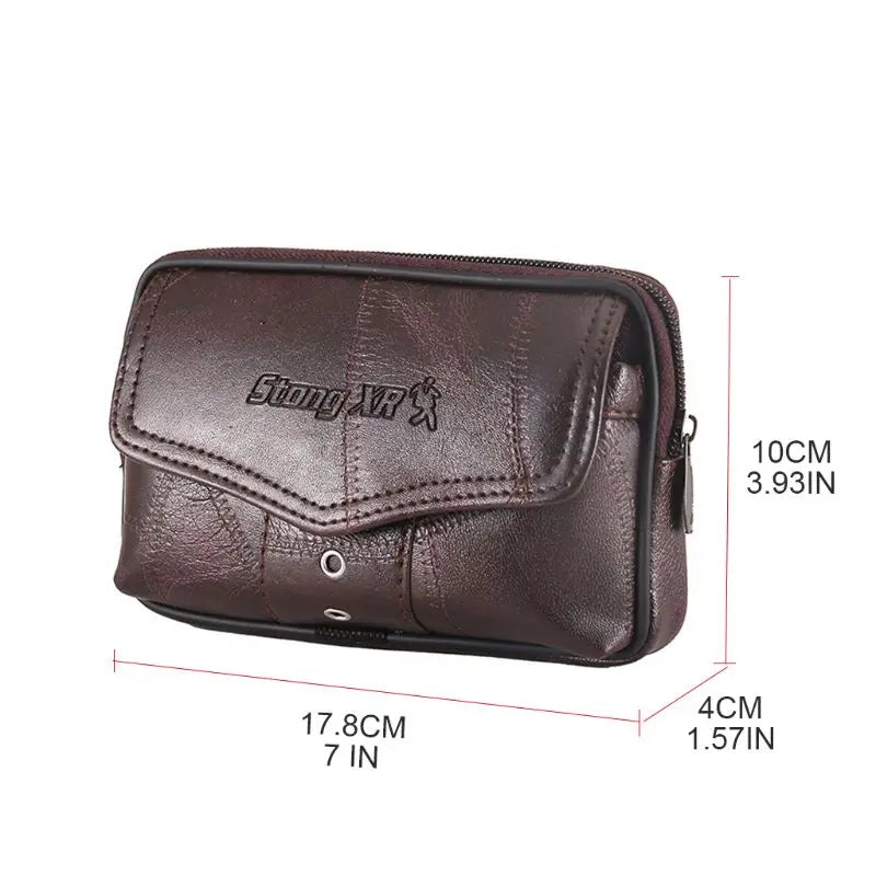 E74B Men Vintage Leather Waist Bag Phone Sport Belt Hip Belt Loop Holster Wallet Carry for Case Purse