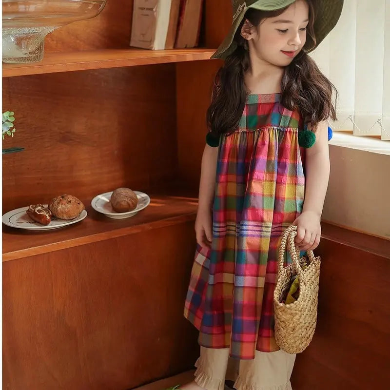 Girl's Dress Sweet Style Fashion Checkered Ball Dress Princess Dress