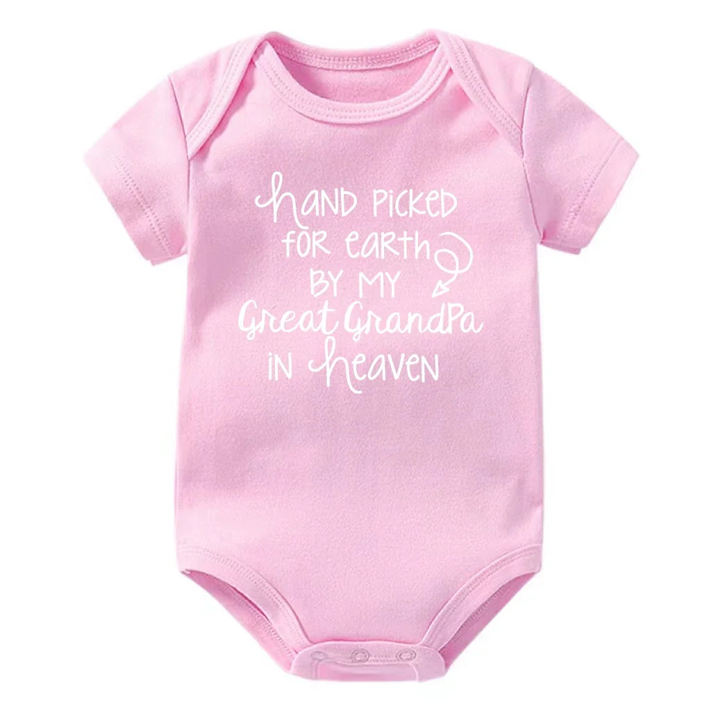 Baby Body, handverlesen für die Erde von meinem Urgroßvater im Himmel, bedruckt, Neugeborenen-Strampler, Baumwoll-Body, Babykleidung für Mädchen und Jungen