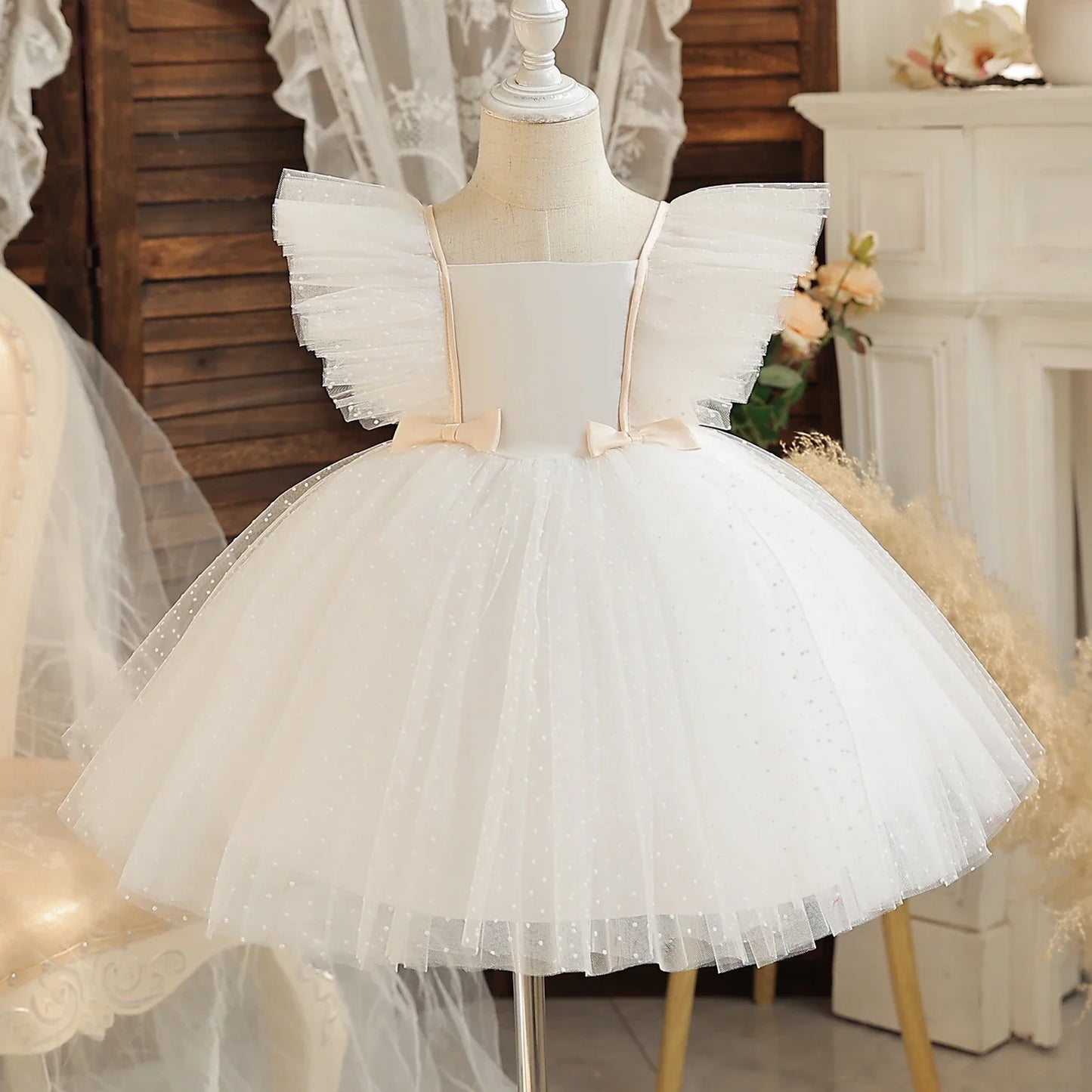 Kleinkind Mädchen Party Prinzessin Kleid Baby Champagner 1st Geburtstag Outfits Kinder Sommer Puff Ärmel Pailletten Tutu Kleid Mädchen Gala Kleidung
