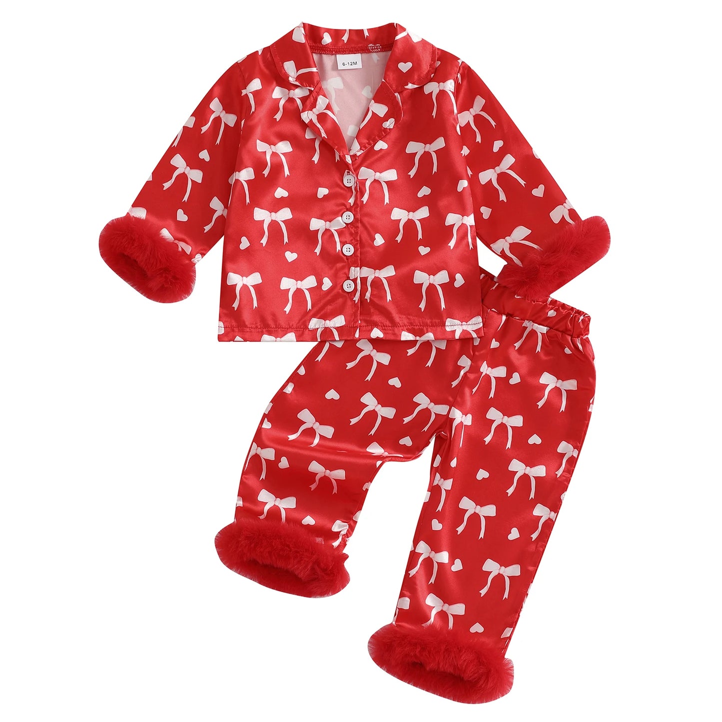 Valentine Pajamas Sets Toddler Baby Girl Bow Print Plush Laple Long Sleeve Tops with Pants Kids Girls Sleepwear Sets 2025 Spring