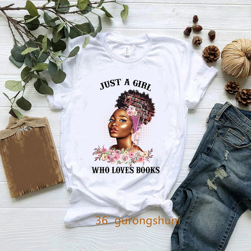 New Nerdy Dirty Inked And Curvy T-Shirt Melanin Black Queen Loves Books T Shirt Women Clothes Short Sleeve 90s Tees Summer Tops