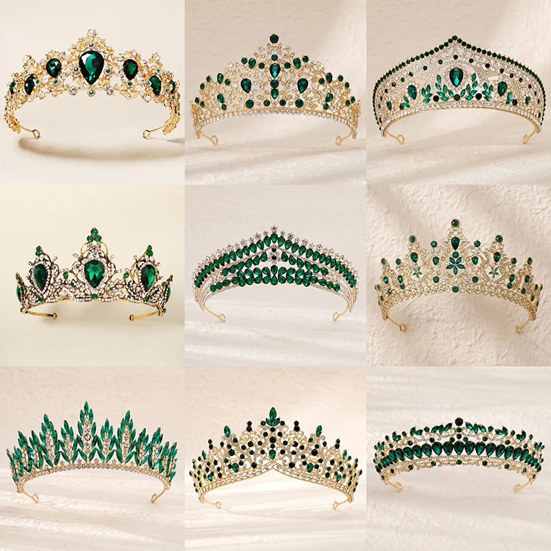 Green Wedding Bridal Pageant Crystal Rhinestone Tiaras Crown Ladies Party Luxury Princess Women Headpiece Hair Accessorie