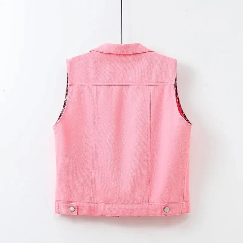 2025 clothes New Vintage Hole Sleeveless Jean Waistcoat Short Jacket Female Outerwear Spring Autumn Denim Vest Women Clothes