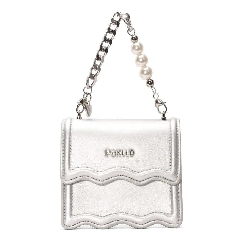Original Design 2024 New High-end Silver Pearl Chain Small Square Bag Casual Versatile Trendyy Elegant Small Bag Shoulder Bag Cr