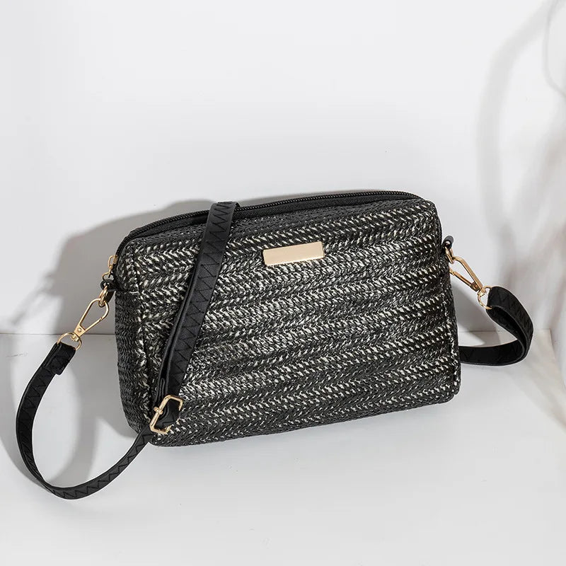Solid Color Small Straw Crossbody Handbags for Women Lady Mama Shoulder Messenger Bags Bolsa Beach Clutch Purse