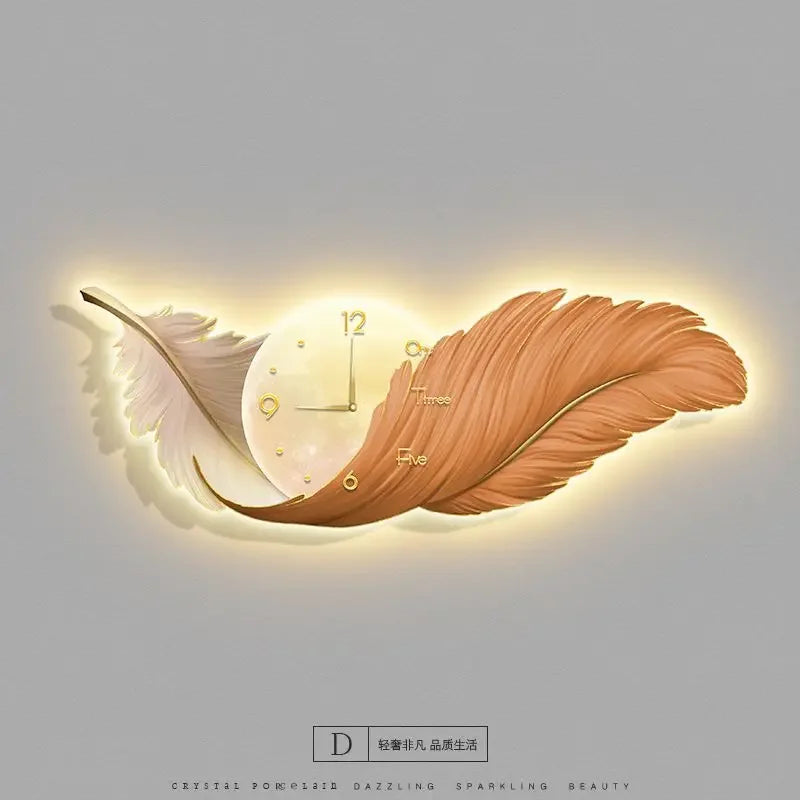LED Wall Clock Light Luxury Large Art Clocks Living Room Decor Painting Wall Watch Feather Silent Clock Renoj Home Decoration