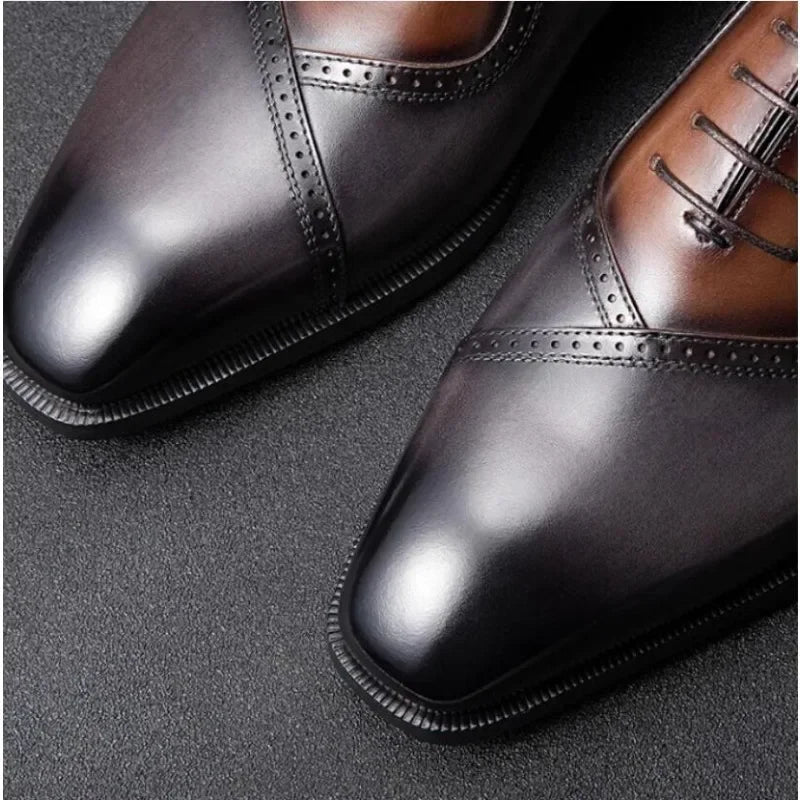 2025 Spring New Business Dress Lace-up Leather Shoes Vintage Handmade Leather Cowhide Shoes Oxford Shoes Men