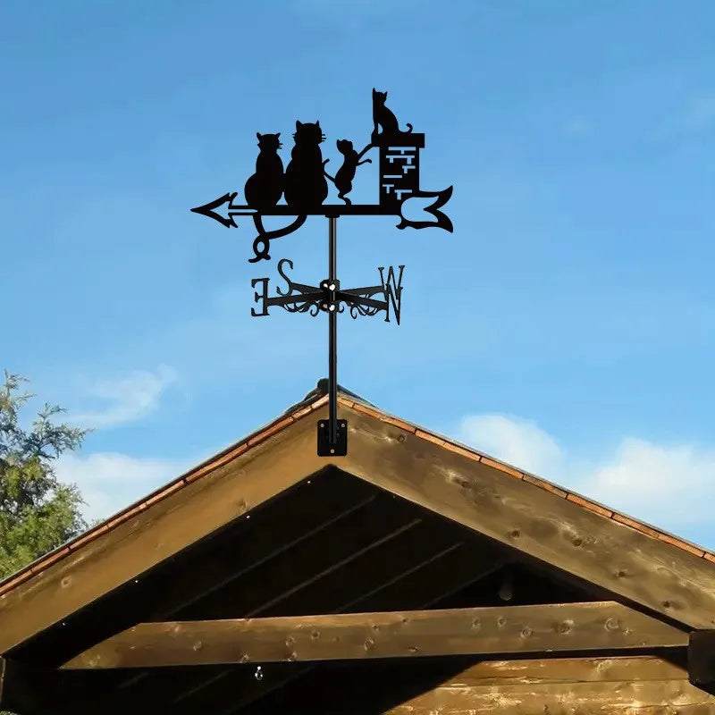 New Fashion Vane, Cat Family, Cat With Mouse, Metal Rain Outdoor Decoration, Garden Roof Art, Farm Railing Festival Props