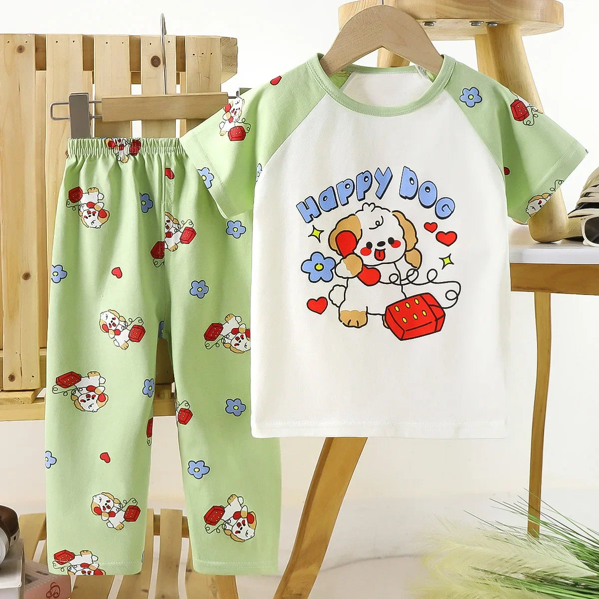 Children's Short Sleeve Set Cotton Summer Baby T-shirt Boys' Homewear Girls' Pajamas Summer Clothing Toddler Clothes Kids Sets
