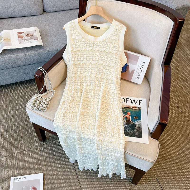 150Kg Plus Size Women's Summer Lace Knitted Suspender Dress Bust 130cm 5XL 6XL 7XL 8XL High Stretch Outside Dress