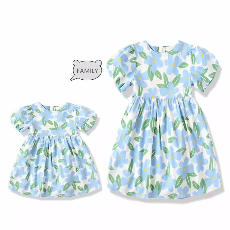 Mother Daughter Equal Dresses Women Girl Summer Clothes 2022 Mommy And Me Clothing Parent-Child Matching Floral Pattern Dress
