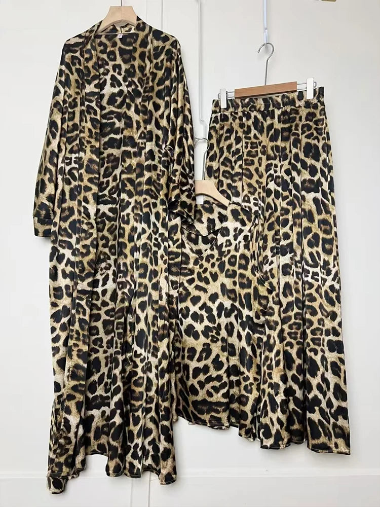 Retro geometric print loose cardigan three-piece set 2025 spring women's new pullover vest + draped loose culottes fashion suit