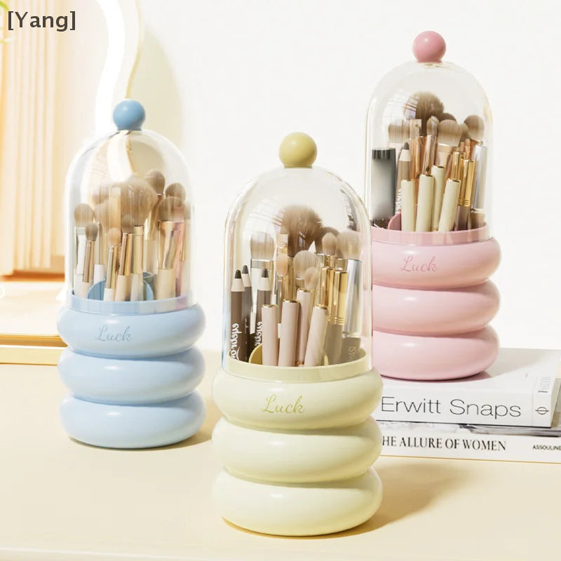 360° Rotating Makeup Brushes Holder With Lid Lipstick Organizer Cosmetic Storage Make Up Tools Box Jewelry Pencil Case Container