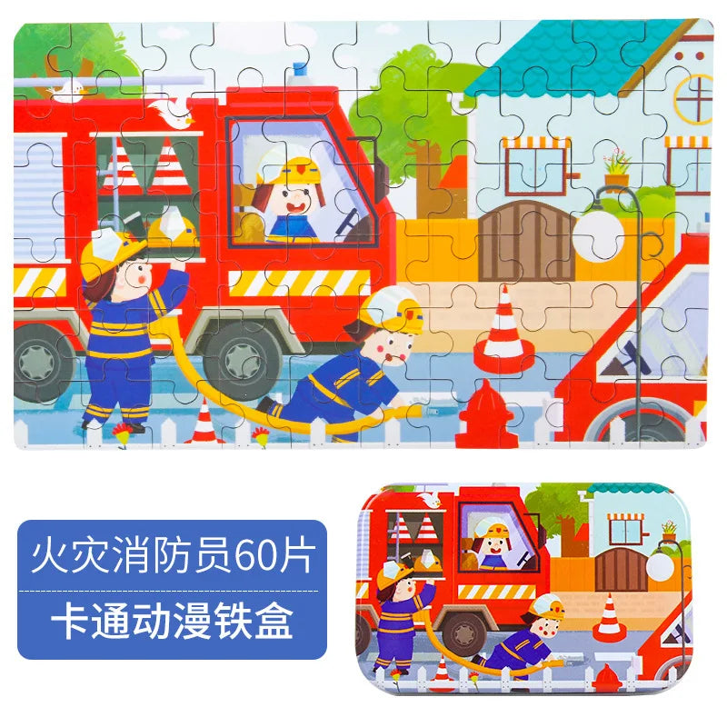 Heiße Neue 60 Stück Holz Puzzle Spielzeug für Kinder Cartoon Fahrzeug Tier Holz Puzzle Baby Lernen Pädagogisches Spielzeug Kinder Geschenk