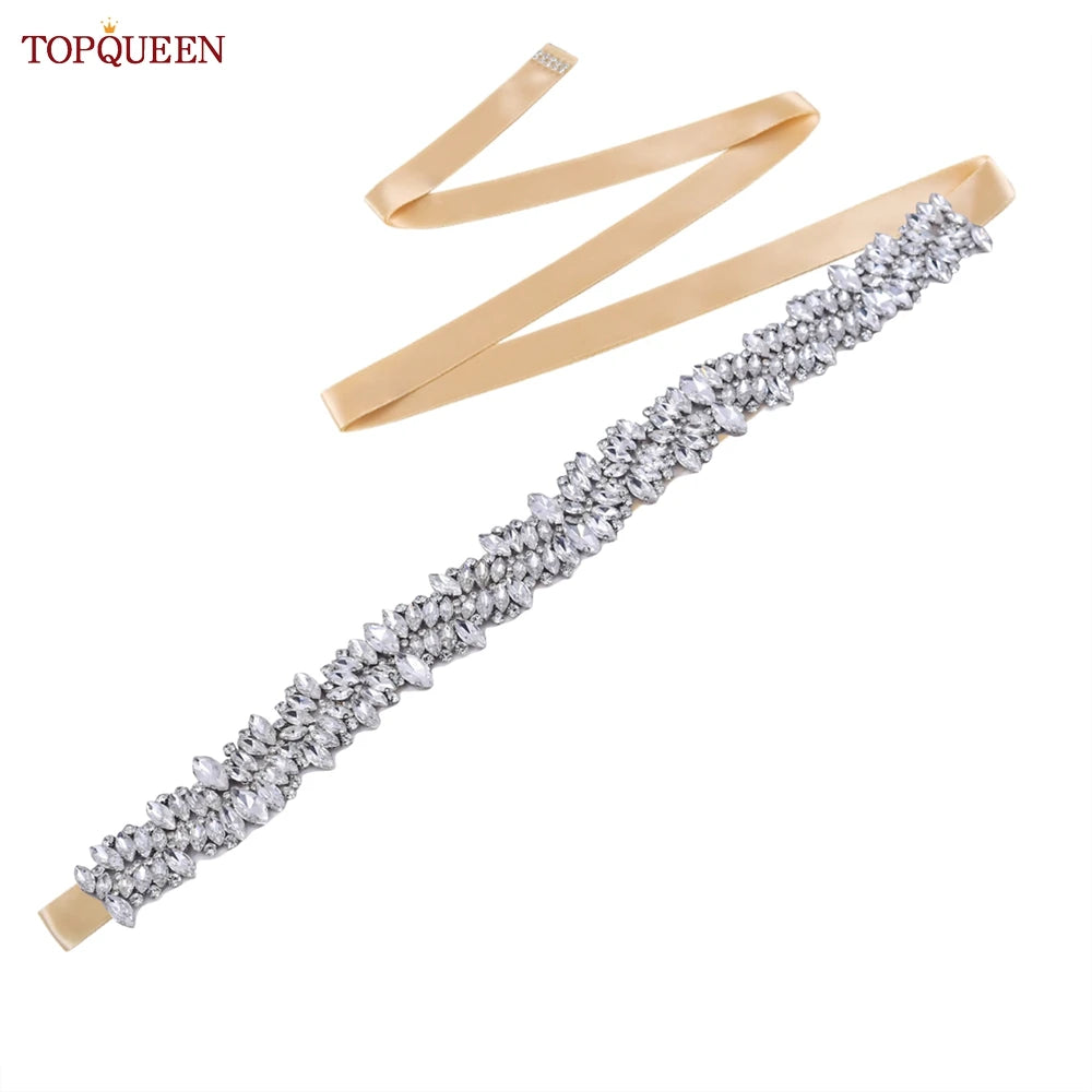 TOPQUEEN S81 Woman Bridal Wedding Decorative Belt for Party Evening Dress Accessories Female Fashion Belts Silver Rhinestones