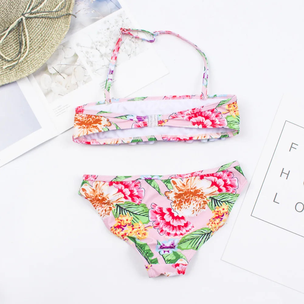 CHEAP Teen Kids Girls Swimwear Swimsuit Children Print Bandage Bikini 2024 Wholesale Brand Baby Girl Biquini Swimming Suit