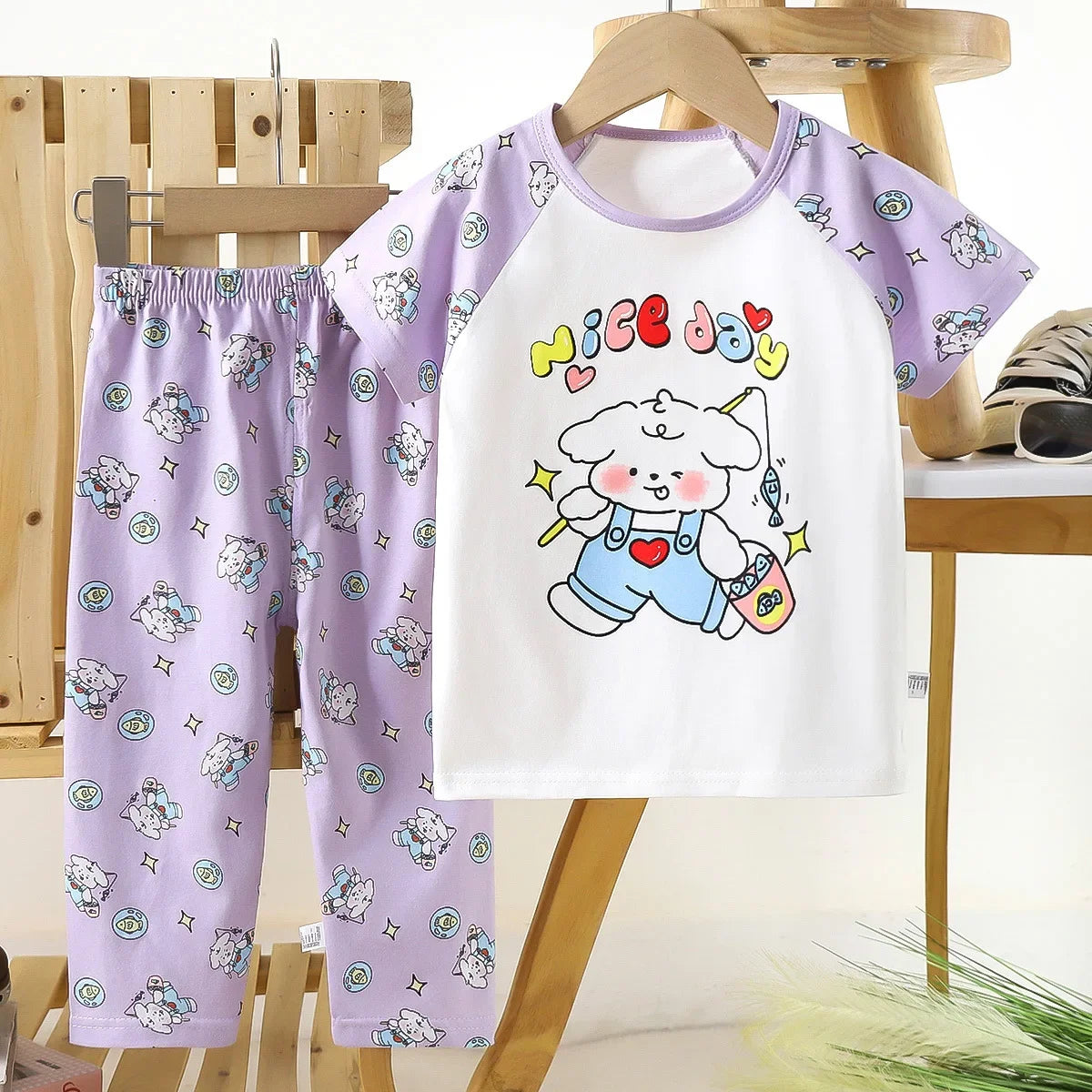Children's Short Sleeve Set Cotton Summer Baby T-shirt Boys' Homewear Girls' Pajamas Summer Clothing Toddler Clothes Kids Sets