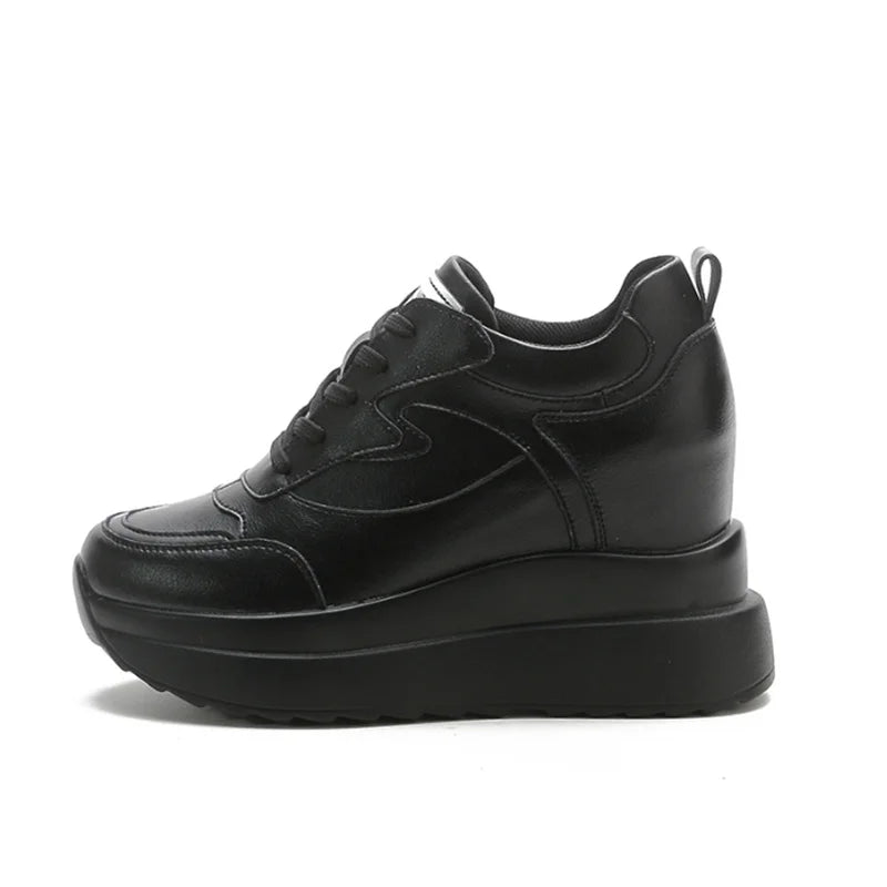 10cm Cow Suede Leather Women Vulcanized Shoes Platform Wedge Skate Boarding High Brand Heels Casual Summer Spring Shoes Size 41