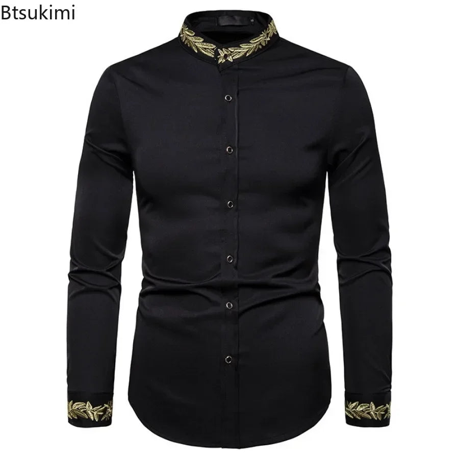 Men's Summer Casual Long Sleeve Shirts Slim Fit Turn Down Collar Shirts Formal Office Business Shirts for Men Tops Big Size mon