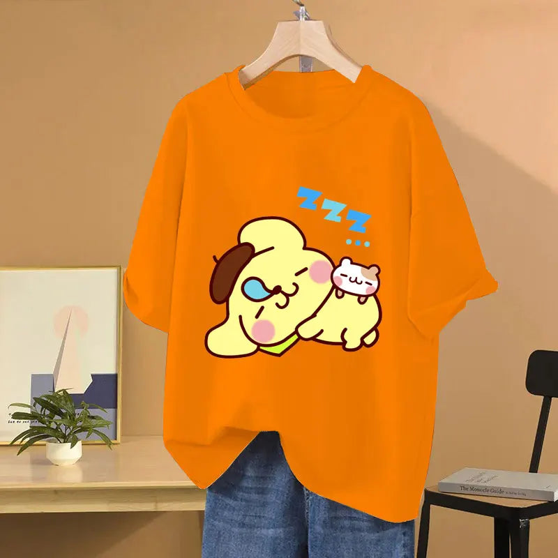 Clothes Pompom Purin Yellow Cartoon Anime Women T-shirt Summer Short Sleeve 100% Cotton Men Tee Shirts Tops 2025 Fashion Couple Clothes