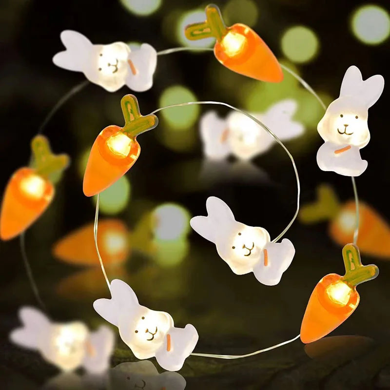 2M 20LED Easter Rabbits String Light Carrot Chick Eggs Fairy Light Garland Decoration Happy Easter Party for Home Kids Gift 2024