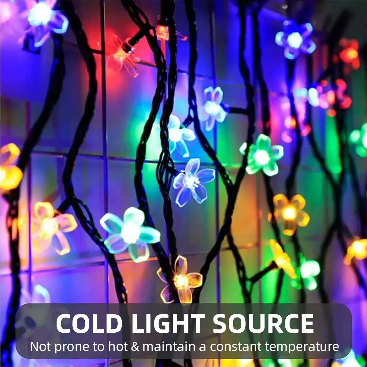 Outdoor Solar Powered Flower Garland Festoon LED String Fairy Light Waterproof for Backyard & Garden Lawn Fence Patio Decoration