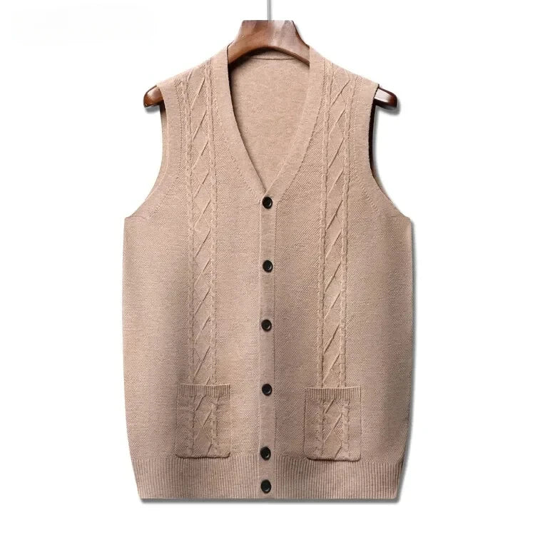 Men's Business Casual Pullover Wear Warm Sleeveless Velvet Knitted Sweater Vest Tops