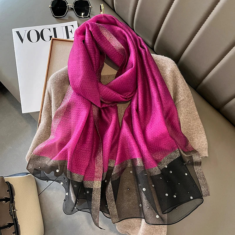 2023 Luxury Brand Women Fashion Scarf Plain Solid Silk Linen Shawls Scarves Summer Lady Bandanas Foulard Hijab