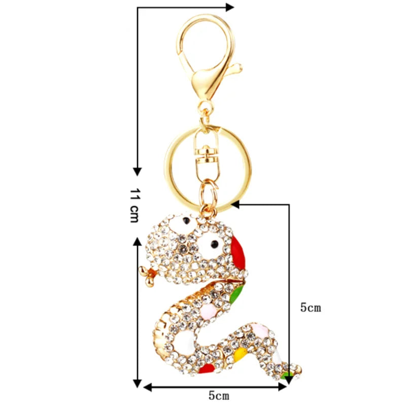 Creative Diamond Chinese Zodiac Little Flower Snake Car Pendant Cartoon Cute Snake Keychain Ring Bag Hanging Decoration Gift