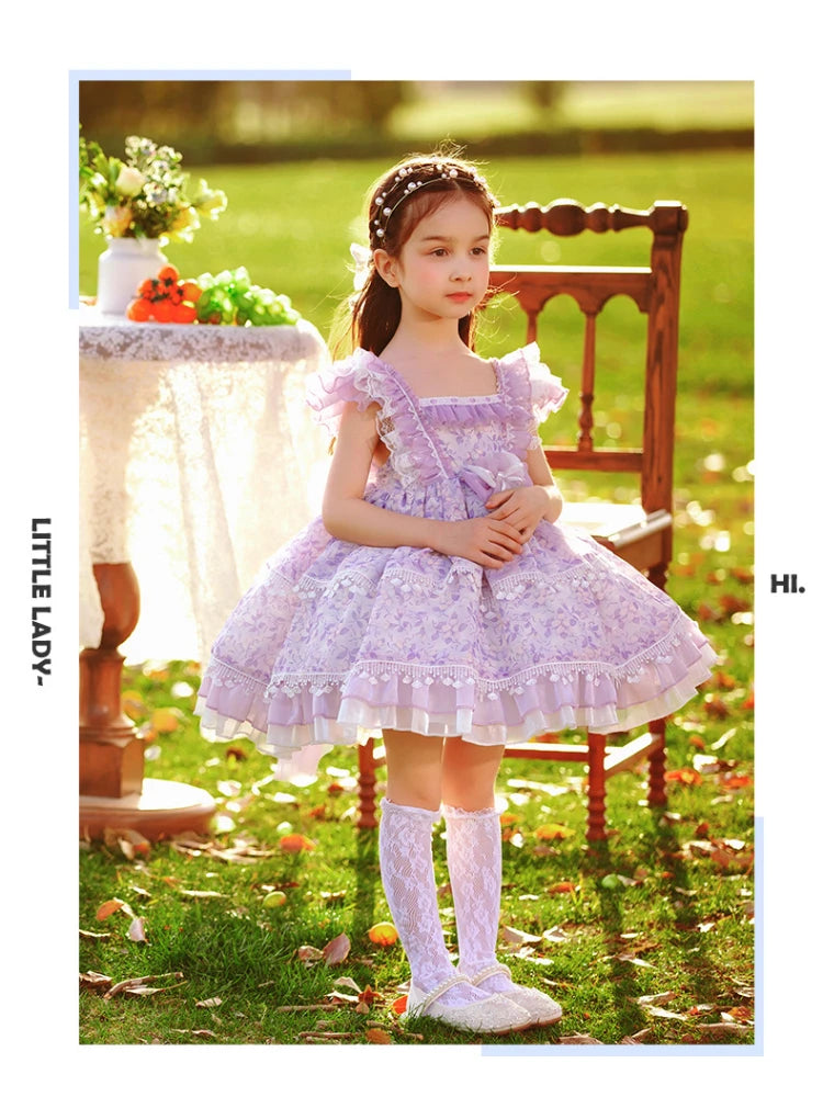2024 Tulle Princess Elegant Dresses for Girls Petal Sleeves Spain Lolita Dresses Party Child Princess Dresses for Girls