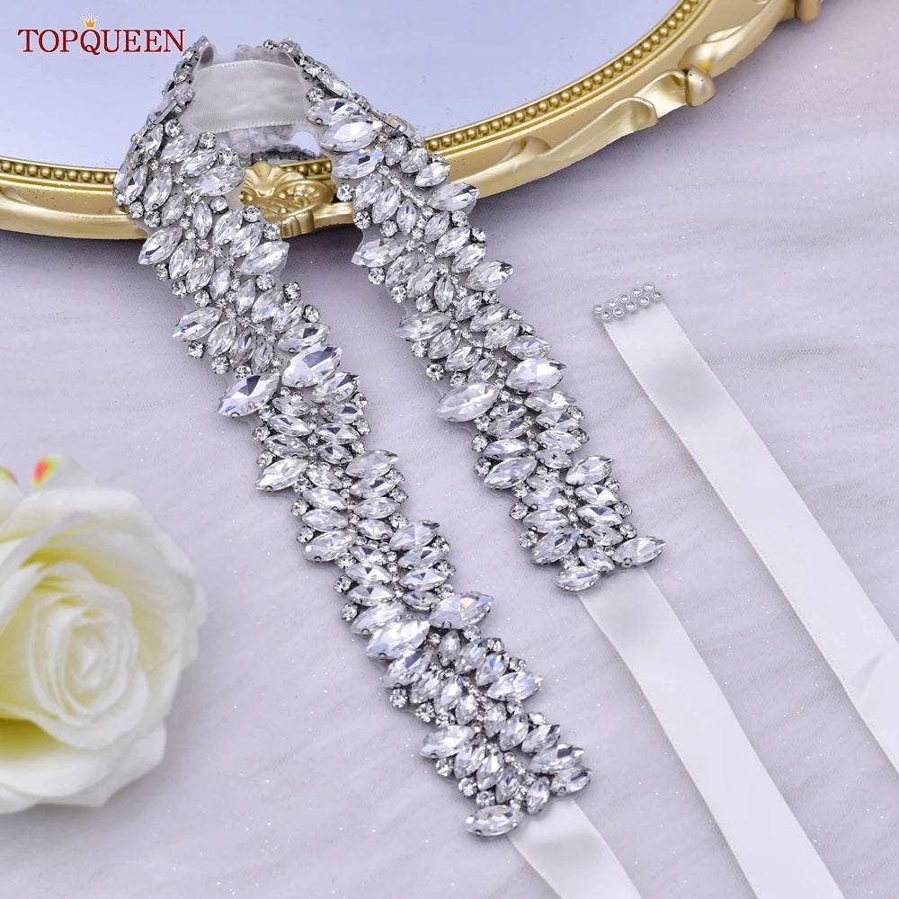 TOPQUEEN S81 Woman Bridal Wedding Decorative Belt for Party Evening Dress Accessories Female Fashion Belts Silver Rhinestones