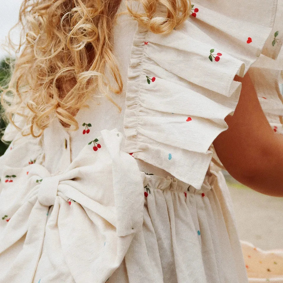 Summer Girl's Clothing  Cherry Bow Princess Dresses Toddler Girls Casual Flower Slip Dress Cotton