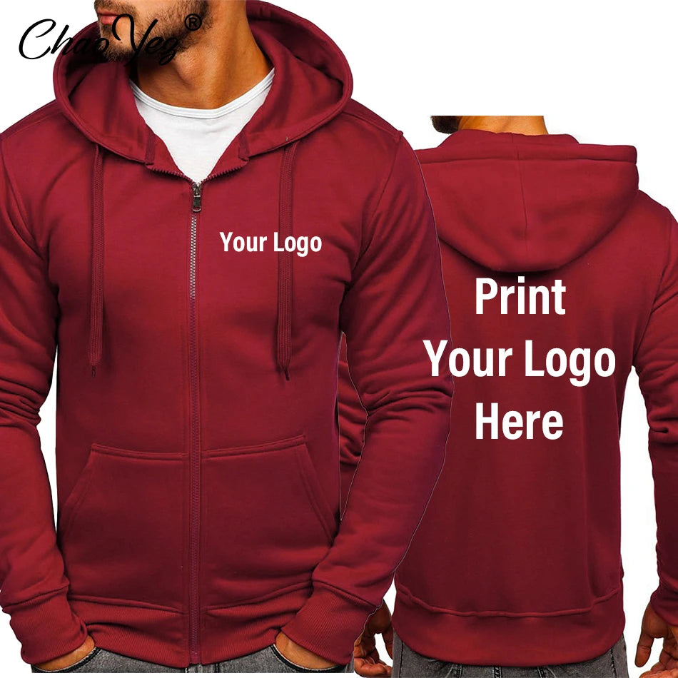 DIY Logo Spring Autumn Hoodie Coat For Men Custom Jacket Basic Zip Sweatshirt Outwear Sweatr Hooded Coats Casual Male Jackets