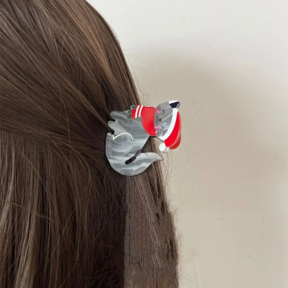 Acetic Acid Acetate Animal Hair Claw Red Scarf Christmas Hat Hair Clip Cat Hair Clip Headdress Grab Clip Christmas Shark Clip