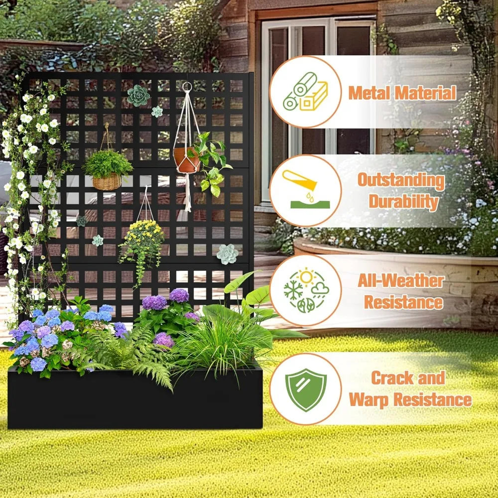 Metal Planter Box with Trellis Raised Garden decoration Bed with Trellis 71"x47"x16", Trellis with Planter Box & Privacy Screen