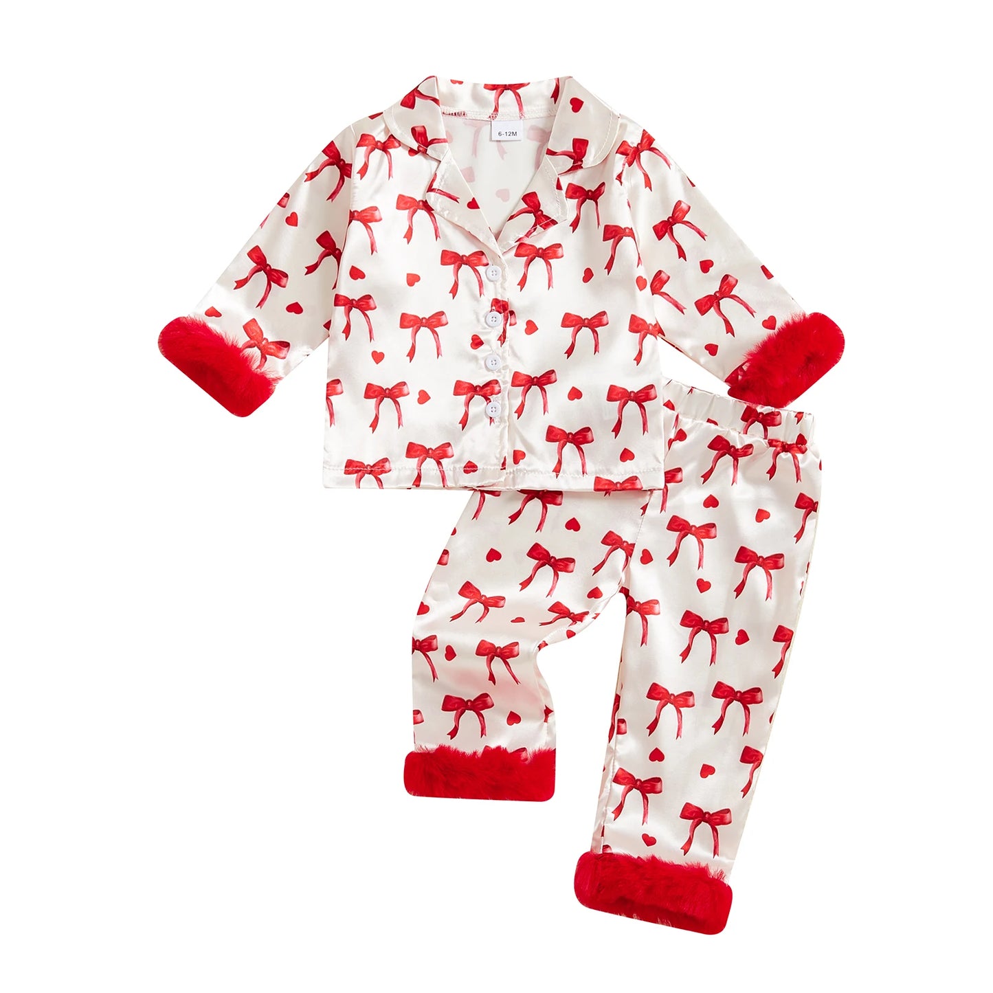 Valentine Pajamas Sets Toddler Baby Girl Bow Print Plush Laple Long Sleeve Tops with Pants Kids Girls Sleepwear Sets 2025 Spring