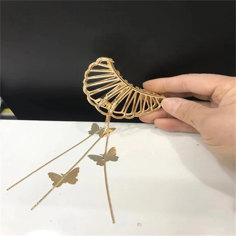Temperament Hollow Butterfly Hair Claws Nonslip Elegent Golden Clips With Butterfly Tassel Hairband Hair Accessories