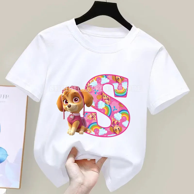 Paw Patrol T-Shirt Sommer Jungen Mädchen Saugfähige Shirts Niedliche Cartoon Chase Skye Weiße Kleidung Einfache Basic Vielseitige Kleidung Geschenk