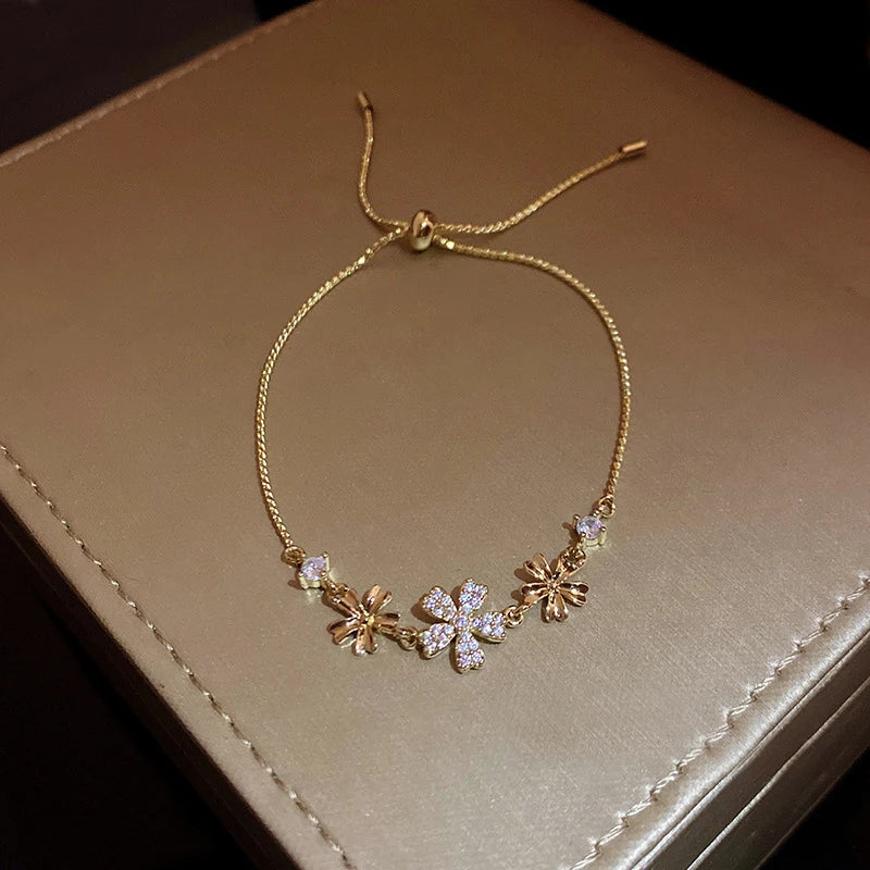 Colorful Zircon Butterfly Drawstring Bracelets For Women Lovely Bowknot Silver Color Adjustable Bracelets Jewelry Birthday Gifts