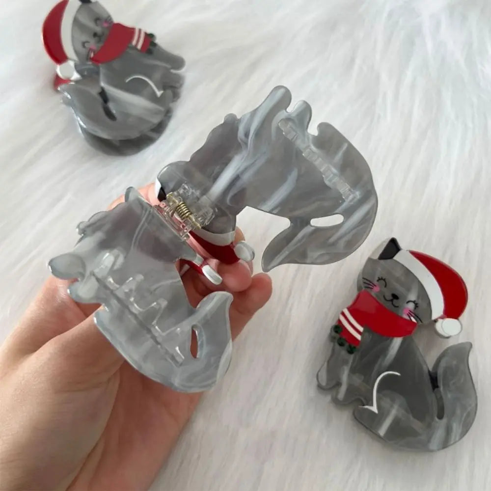 Acetic Acid Acetate Animal Hair Claw Red Scarf Christmas Hat Hair Clip Cat Hair Clip Headdress Grab Clip Christmas Shark Clip