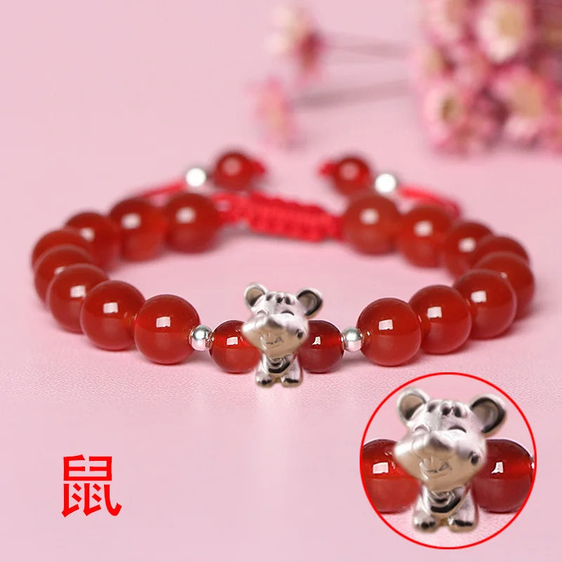 Sterling Silver Red Rope accessories for Women and Men Korean Version of Simple Transfer Bead the Year to the Dog Student Lovers Bracelet
