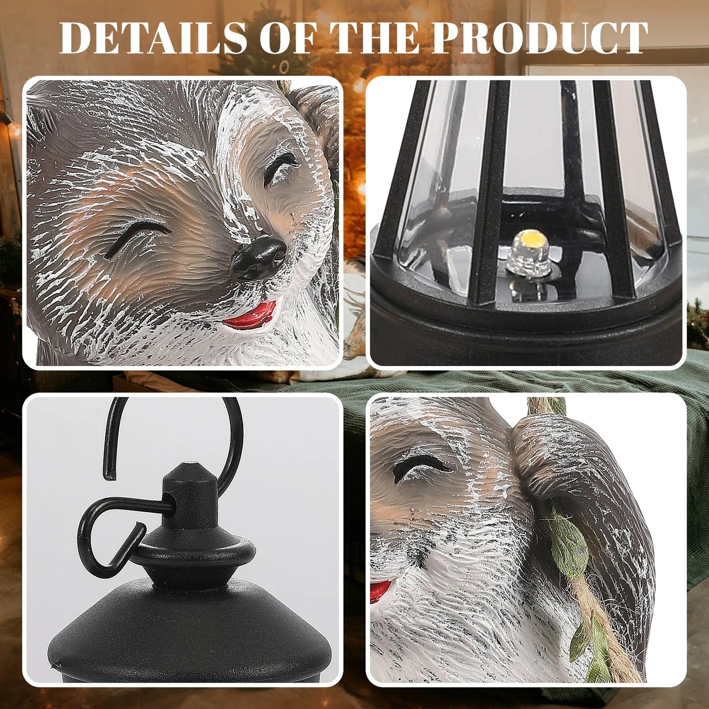 Solar Light Outdoor Statues Resin Raccoon Climbing On A L Vine With LED Waterproof Hanging Animal Figurine For Garden Wall Decor