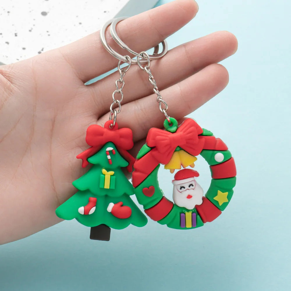 Christmas Keychain Cartoon Cute Doll Pendant Santa Claus Snowman Tree Keyring for Men Women Party Decoration Souvenir