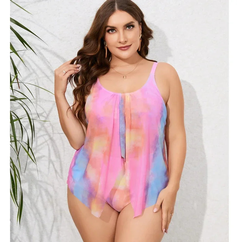 New Plus Size 8XL10XL Cover Up Swimwear Women Print Tankini Set Two Pieces Bikini Mujer Bathing Suit Beachwear Swimsuits