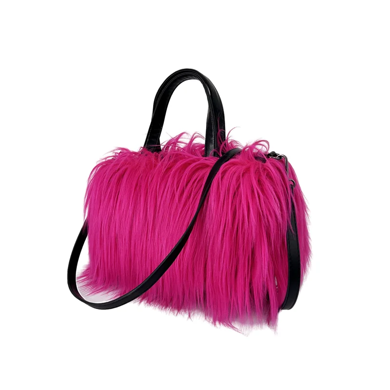 Designer Fluffy Plush Shoulder Bag Warm Faux Mongolian Fur HandBags for Women Brands Large Hobo  Shopper Heart Shaped Purses